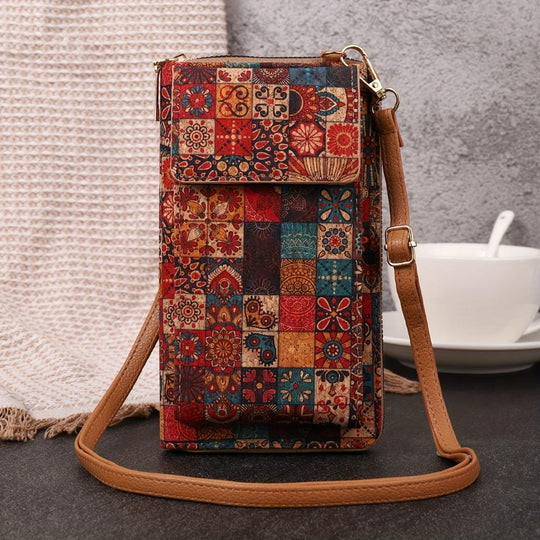 Bolso bandolera boho lila con funda de tela