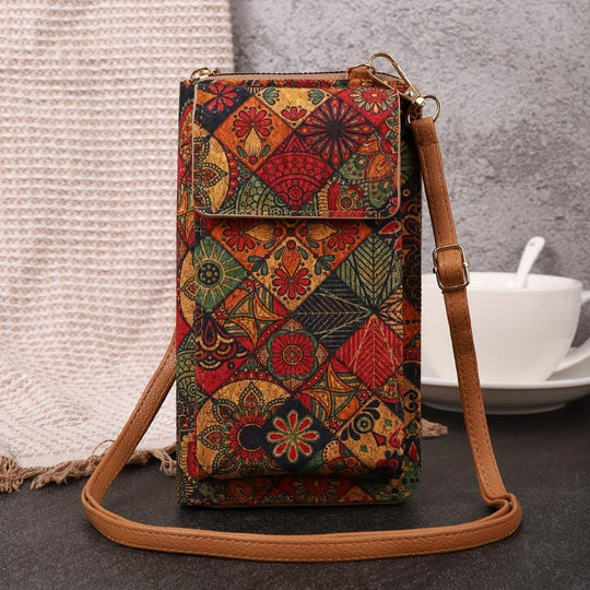 Bolso bandolera boho lila con funda de tela