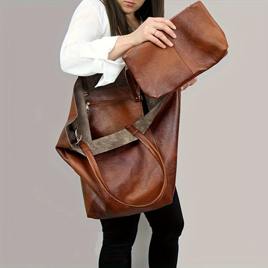 Bolso Tote de Cuero PU de Gran Capacidad Freja Retro Pehmus