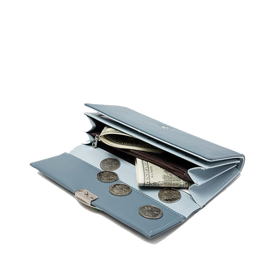 Cartera de cuero elegante con trece repisas y compartimentos para billetes